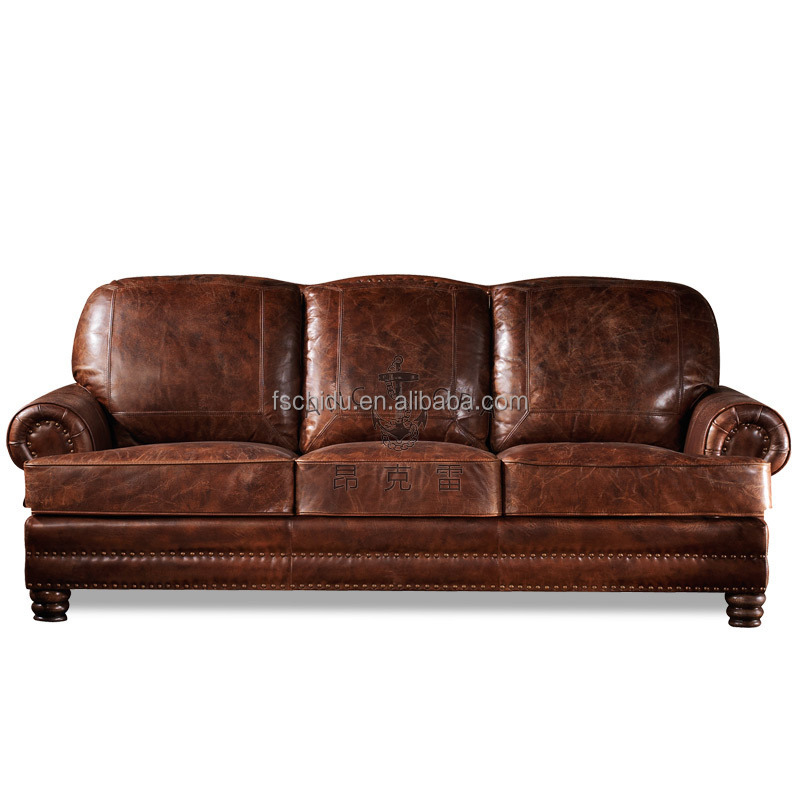 Big Cushion Filled With Down Feather, Distressed Brown Leather Couch